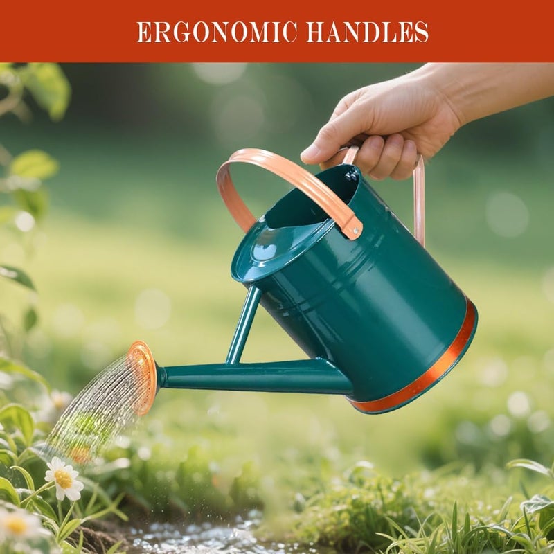 yourjoy Metal Watering Can, One Gallon Watering Cans Stainless Steel for Outdoor Indoor Garden Plants Watering (One Gallon Green Decorative Strip) - Image 2